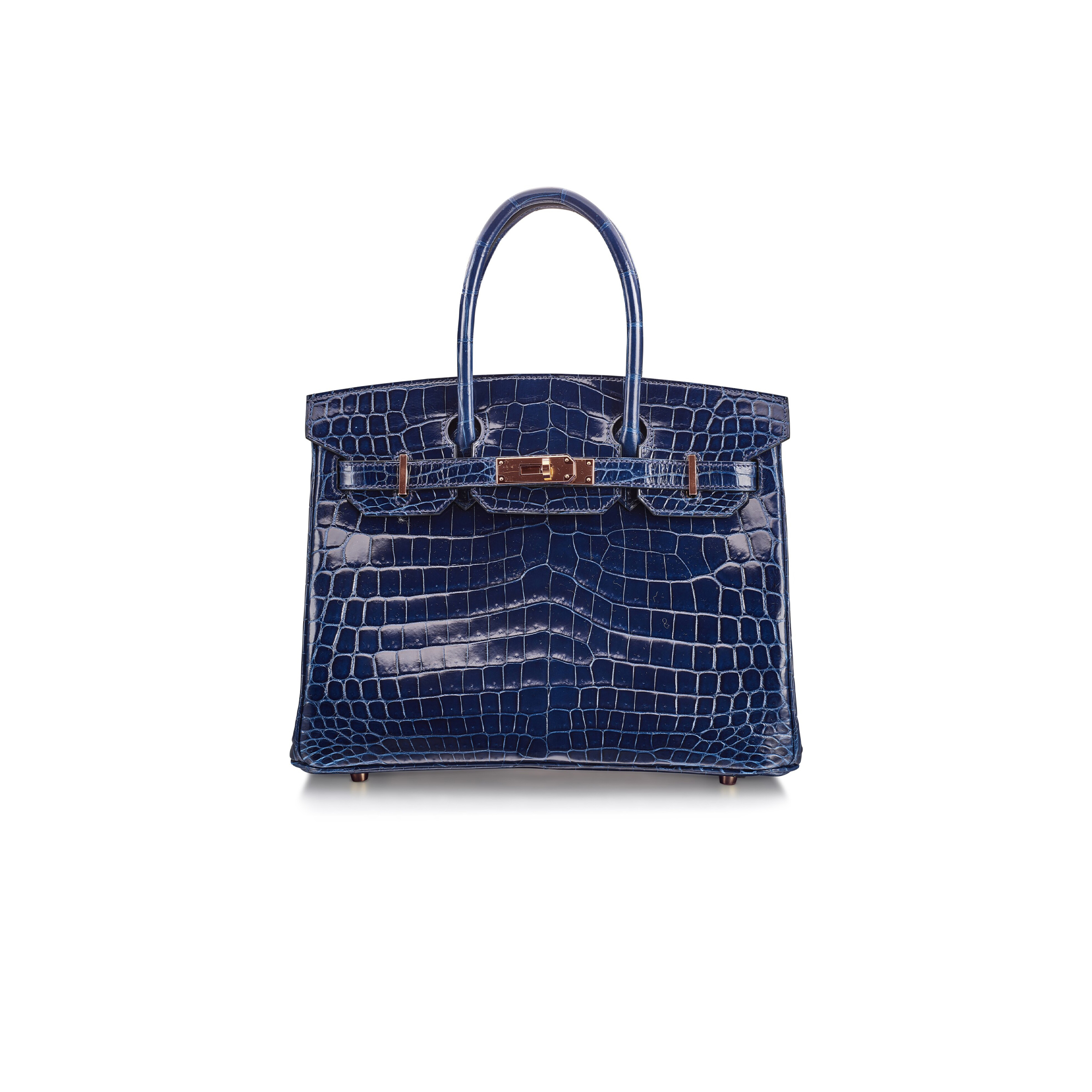 H**mes master birkin 25 crocodile leather royal blue rose gold buckle h041354ck69 (25*20*13cm)